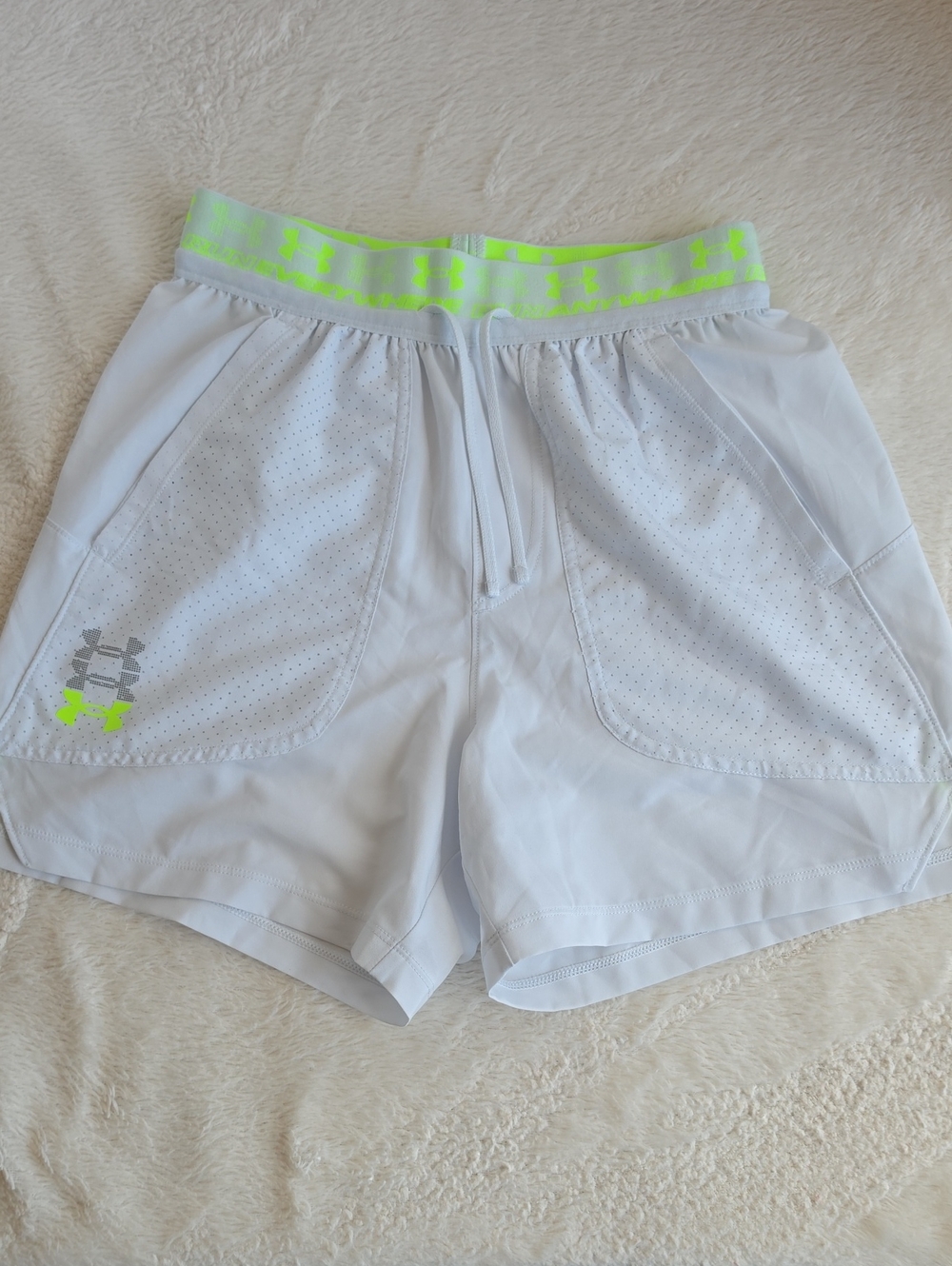 Under Armour Run Anywhere White Neon Yellow Running Shorts Small SM